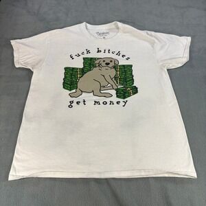 Spencer's Get Money Dog Graphic T-Shirt White Large Mens‎ Humor Tee